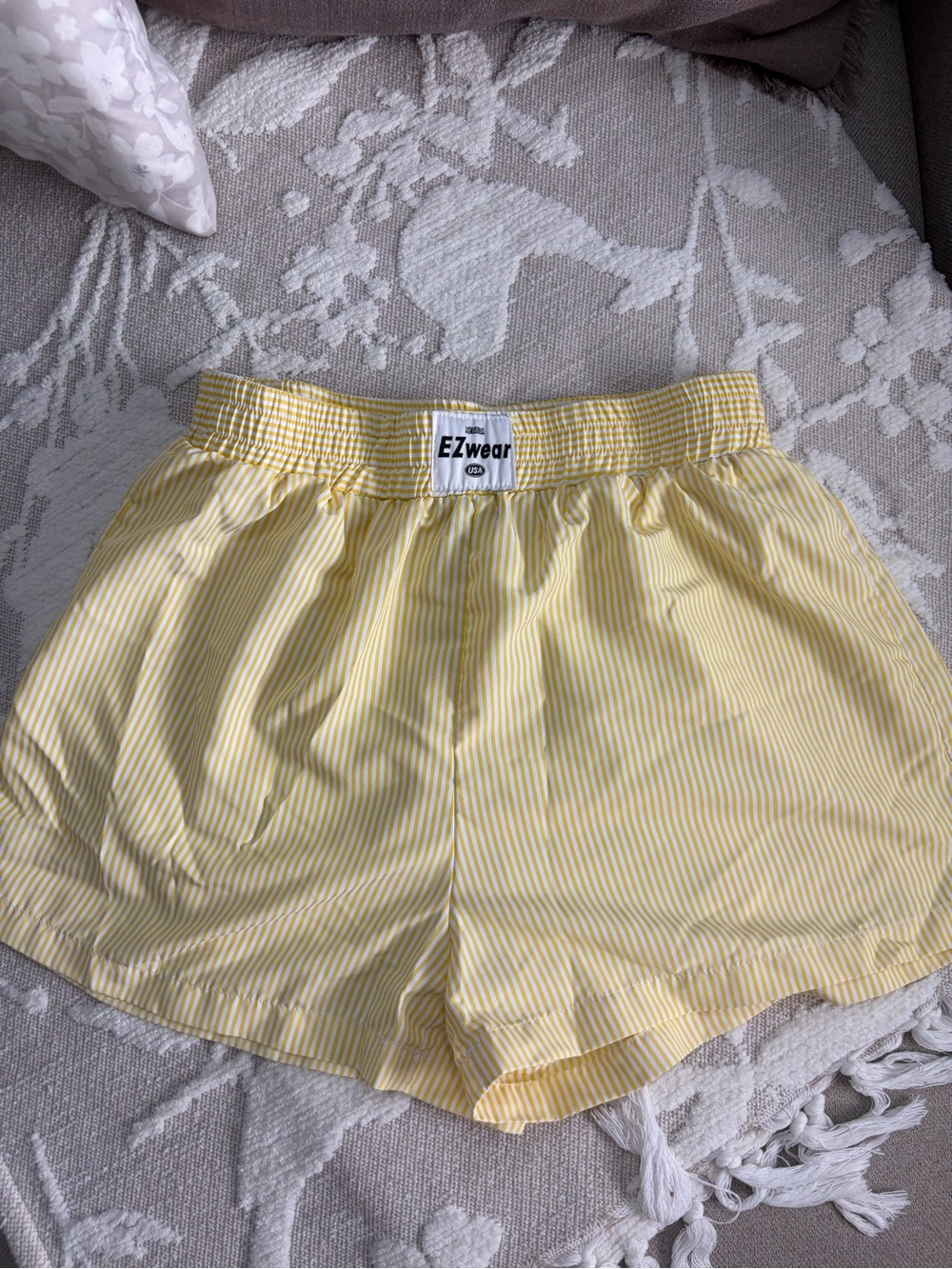 SHEIN Yellow Striped Elastic-Waist Athletic Shorts